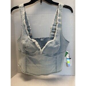 Tinseltown Light Wash FFray-Trim Cropped Denim Top Western Country  Concerts New